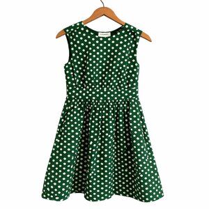 Emily and Fin Green White Polka Dot Retro Fit and Flare Dress Small 100% Cotton